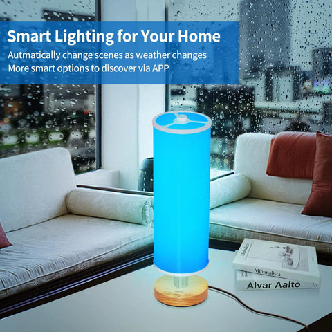 Smart RGB Table Lamp With Dimmable Warm To Cool White Light Remote And App Control Alexa Compatible Nightstand Lamp by window