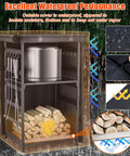 Fire Pit Storage Station For Solo Stove And Other Fire Pits With Heavy Duty Steel Frame And Waterproof Cover, wood storage visible