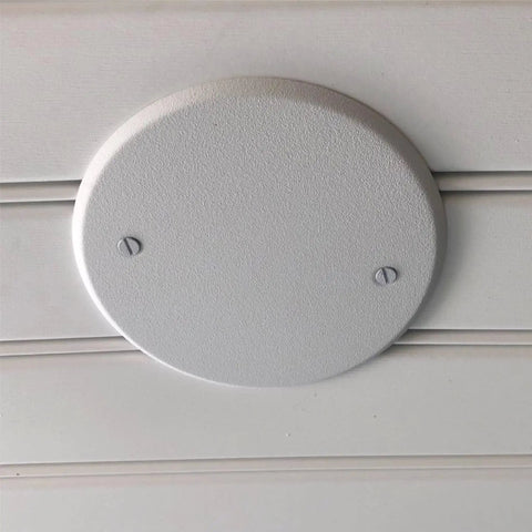 5 Inch Round Blank Plate With 4 Inch Box Mount White Textured Finish For Standard Electrical Boxes Paintable Beefy Metal