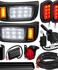 Club Car DS 12V LED Headlight And Taillight Kit For 1993 Up Gas And Electric Golf Carts Street Legal With Turn Signals Horn Brake Pad And Wire Harness.