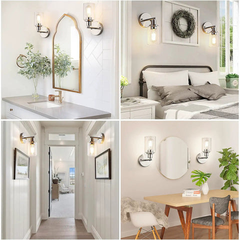 Set Of 2 Modern Brushed Nickel Wall Sconces With Clear Glass Shades For A No Fuss Bathroom Vanity Lighting in various rooms