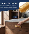 Two Piece Aluminum Alloy Drawer Pull Handles 3.5 Inch Low Profile Sash Lift Finger Pulls For Kitchen Cabinets And Dressers, Rust Proof Gold Finish With Screws Included, Durable Hardware in a modern kitchen setting.