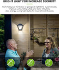 Outdoor A19 LED Dusk Till Dawn Light Bulbs With Photocell Sensor illuminating a patio with two people seated at night.