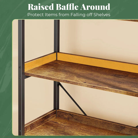 Close-up of raised backboard on Sturdy 5 Tier Display Bookcase With 10 Open Shelves And Raised Backboard, 47.2 Inch Wide Shelf Unit