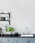 Black And White Peel And Stick Wallpaper With Modern Herringbone Pattern For Easy Removable Wall Decor 17.7 Inch By 78.7 Inch Self Adhesive Wallpaper for Bathrooms And Accent Walls Dope Geometric Design in a kitchen setting