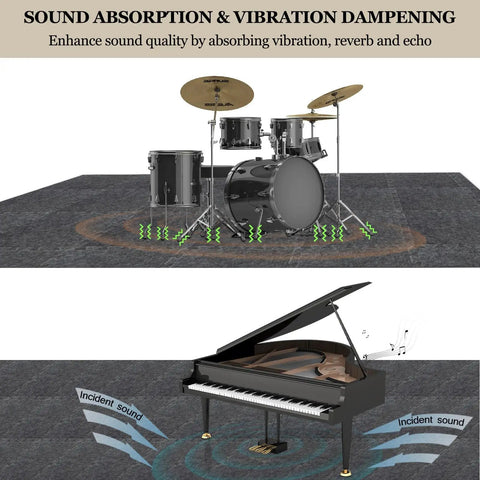 Thick Interlocking Acoustic Floor Mats For Home Studio Set Of 16 11x11x0.4 Inches High Density Sound Dampening And Vibration Control Non Slip Tiles For Piano Drums And Music Practice
