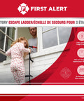 Child using Three Story Fire Escape Ladder 24 Feet Steel With Slip Resistant Rungs And Stabilizers Black Built Tough And Ready To Roll
