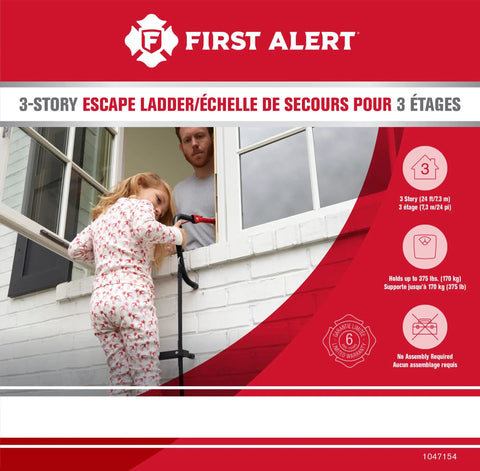 Child using Three Story Fire Escape Ladder 24 Feet Steel With Slip Resistant Rungs And Stabilizers Black Built Tough And Ready To Roll