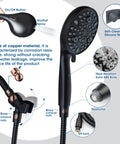 High Pressure Handheld Shower Head With Ten Spray Settings And Detachable Five Foot Hose Adjustable Bracket Built In Power Wash For Cleaning Tub Tile And Pets Boss Level Spa Vibe Rain Massage Mist And Pulse Modes Easy Switch with labeled features.