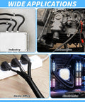 Image showing wide applications of Split Wire Loom Tubing Kit With Five Size Options including industry, automotive, home office, and electronics.