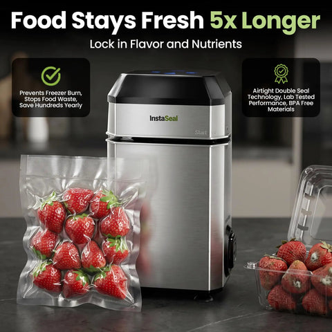 Upright Food Vacuum Sealer For Meal Prep And Bulk Buys Keeps Freshness Eight Times Longer With A 60 Kpa Seal Includes 12 Bags