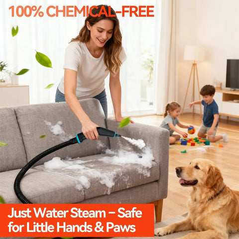 Kickass 2500W Handheld Steam Cleaner With Blazing Hot Pressure and Lightning Fast 10 Second Warmup cleaning sofa with steam.