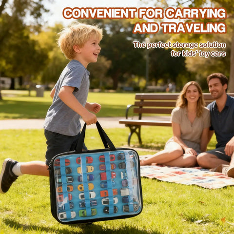 Child carrying Double Sided 56 Slot Car Storage Case With Foldable Play Mat For 1 64 Scale Diecast Cars Like Hot Wheels