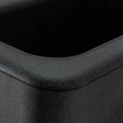 Close-up of granite black Dual Basin RV Sink 25 By 19 Inch Composite Kitchen Bath Sink With Hydrophobic Coating and smooth corner edge