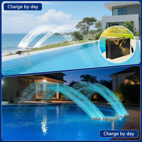 Dual Spray Pool Fountain With Lights For Above Ground And Inground Pools, High Pressure Waterfall Jets Up To 14 Feet, installed