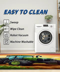Construction Vehicle Rug 5x6 Foot Non Slip Low Pile Area Rug Machine Washable next to washing machine; easy clean symbols