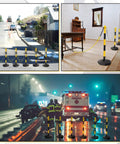 Six Pack 34 Inch Parking Cone Delineators Stanchion Set With Base And Six Point Six Foot Chain S Hook Connectors Reflective Collar