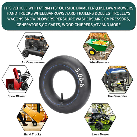 Two Pack Heavy Duty 13x5.00-6 Inner Tubes With TR13 Straight Valve for ATVs and Lawn Mowers
