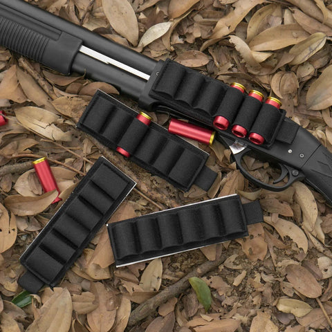 4 Pack Shotgun Shell Side Saddle Carrier For 12 And 20 Gauge Nylon MOLLE Buttstock Holder With Adhesive Back Sticker Black