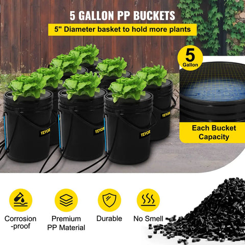 DWC Deep Water Culture Hydroponic System For Indoor Outdoor Leafy Greens With 8 Buckets Holding 5 Gallons Each Epic Grow Kit