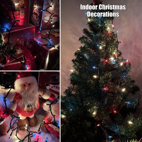 Red White Blue 4th of July Patriotic String Lights With Green Wire, 100 Mini Lights For Indoor Outdoor Decor on Christmas tree