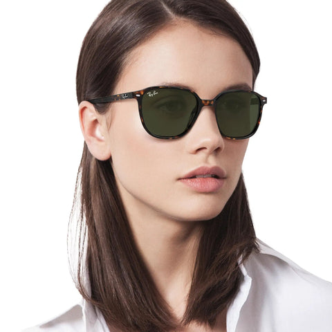 Woman wearing Unisex Leonard Square Sunglasses In Tortoise Frame With G15 Green Lenses Classic 51mm Fit For Everyday Style UV Protection