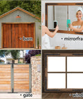 Barn Door Corner Bracket Set 7 Point 7 Inch Matte Black Rustic L Brackets in use on barn, mirror frame, gate, and window
