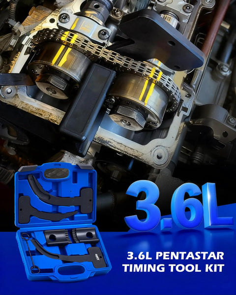 Gearhead Grade 3.6L Pentastar Timing Tool Kit with camshaft and phaser locks shown in engine context
