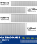 18 Gauge Brad Nails Kit 6000 Count With 3/4 Inch, 1-1/4 Inch, 1-1/2 Inch And 2 Inch Nails For Pneumatic And Electric Brad Nailers