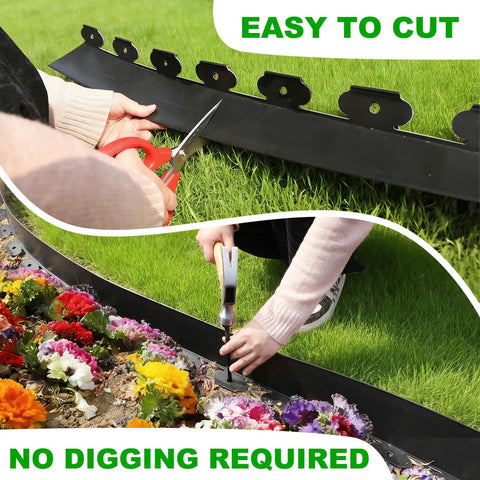 4 Inch Tall Garden Edging Kit With 66 Ft Of Lawn Border And 90 Spikes Durable Plastic Landscape Edging being cut and installed