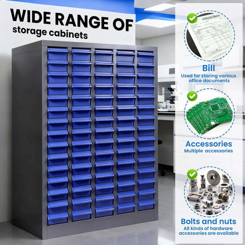 Heavy Duty 75 Drawer Parts Cabinet With 2mm Steel Frame And ABS Drawers With Labels And Dividers, Nut Bolt Screw Organizer.