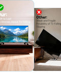 Comparison of Four Pack Stackable TV Stand Riser Blocks With Half Inch Adjustable Height, highlighting stability vs risk of TV falling.
