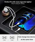 36W Dual USB Quick Charge 3.0 Car Charger Adapter For Smartphones plugged into vehicle lighter, charging two devices simultaneously.