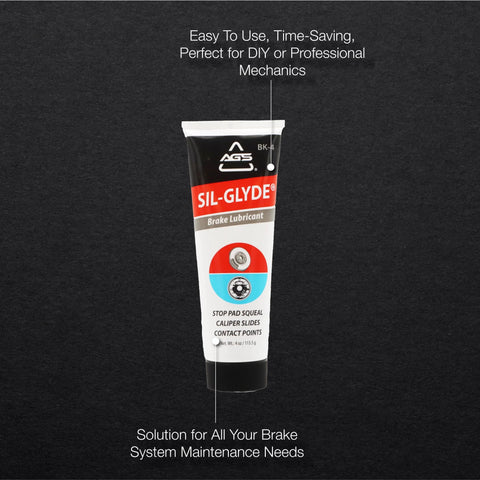 AGS SIL-GLYDE silicone brake lubricant tube, 4 oz, prevents pad squeal and protects caliper slides.