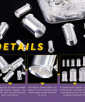 166Pcs Copper Wire Ferrule Assortment Kit With 8 Sizes Of Copper Crimp Fittings In Tinned Finish For Electrical Cable Ends, Ideal For Quick, Secure Terminals And Reliable DIY Wiring Projects, 8 tin-plated copper ferrules shown in detail