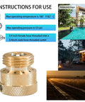 Close-up of 2 Pack Faucet Vacuum Breaker Backflow Preventer For Three Quarter Inch Solid Brass Hose Bib Garden Spigot And RV Water Lines Prevent Contaminants Durable Brass Valve With No Fuss Easy Install.