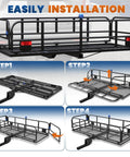 Installation steps of 60 Inch Folding Hitch Mount Cargo Carrier Basket, 500 lb capacity, fits 2 inch receiver, on SUV truck.
