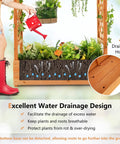 Raised Garden Bed With Arch Trellis For Outdoor Climbing Vines, wood planter box showing water drainage design