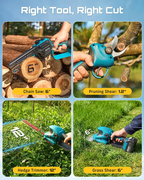 cordless garden tool set 3-In-1 Cordless Garden Tool Kit With Dual 4000mAh Batteries For Chainsaw, Hedge Trimmer, And Pruner No Fuss Yard Work Power Through Tree Trimming,