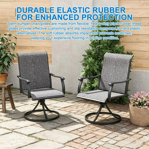 Two patio swivel chairs on pavers featuring 64 Pack Rubber Stem Bumper Glides For 1/4 Inch Mounting Hole Replacement Chair Glides