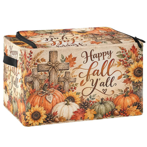 Game Changing Foldable Storage Tote With Clear Front Window And Dual Zipper Access For Quick Grabbing Steel Reinforced Base featuring autumn designs.