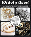 Hella Tough Stainless Steel Ultrasonic Cleaning Baskets Featuring Slick Locking Hooks Zero Hassle Small Parts Holder with jewelry and hardware.
