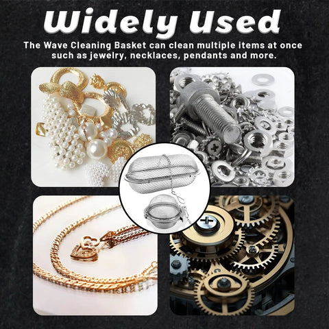 Hella Tough Stainless Steel Ultrasonic Cleaning Baskets Featuring Slick Locking Hooks Zero Hassle Small Parts Holder with jewelry and hardware.
