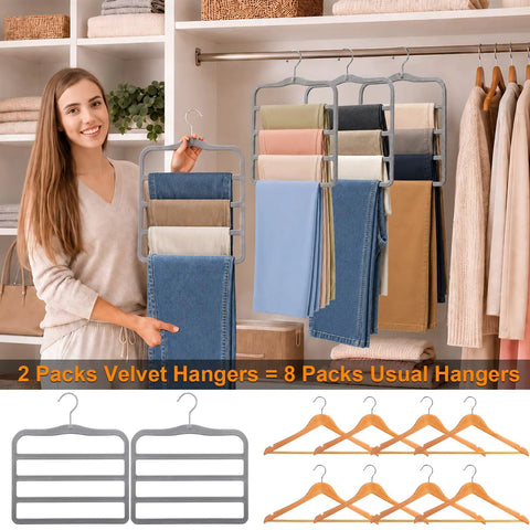 Slick Pants Hangers Space Saving Two Pack Multi Tier Closet Organizers Grey Heavy Duty Wardrobe Game Changer Compact Vertical Rack For Small Spaces Ultimate Closet Flex Setup