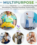 Collage showing diverse uses of Microporous Disposable Coveralls with Hood for Men and Women Size X Large Pack of 5 Antistatic.