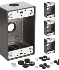 Weatherproof Outdoor Electrical Junction Box Kit, Die-Cast 1-Gang Box with Four 1/2-Inch Knockouts, Wet Rated, with screws and plugs, 4-Pack