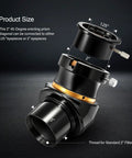 2 Inch Diagonal 45 Degree Erect-Image Prism For Telescope With BAK4 Prism And Anti-Reflective Coating Delivers Sharp Clear Views Includes 2 To 1.25 Inch Eyepiece Adapters For Quick No-Fuss Setup, showing product size and adapter thread details.