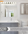 Bathroom with 6-Lamp Wall Mounted Vanity Light Fixture In Brushed Nickel Finish, 36 Inch Wide, E26 Medium Base Sockets.
