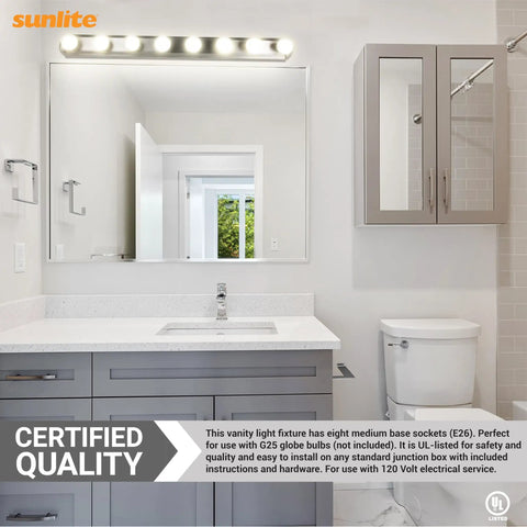 Bathroom with 6-Lamp Wall Mounted Vanity Light Fixture In Brushed Nickel Finish, 36 Inch Wide, E26 Medium Base Sockets.
