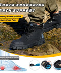Waterproof Steel Toe Boots For Men 6 Inch Leather Work Shoes Non Slip Safety Construction Boots Indestructible Lightweight Durable Rubber Outsole Kevlar Midsole Black US Size 7.5